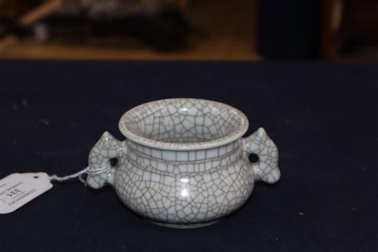 A small two handled crackleware Chinese censer height 6cm